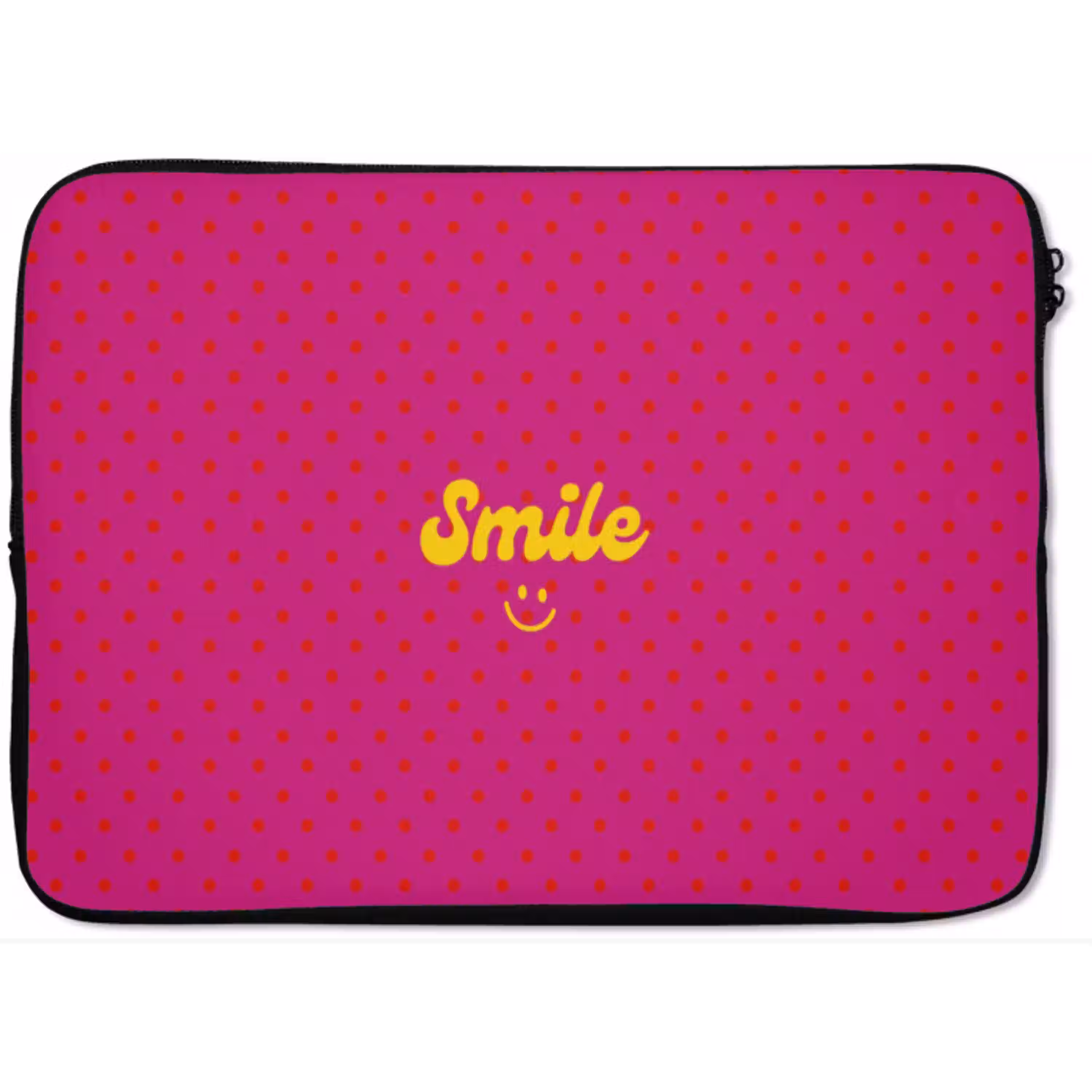 Smile - Stippen - Geel - Smiley - Roze laptophoes neopreen klein -zkaufland3dotto