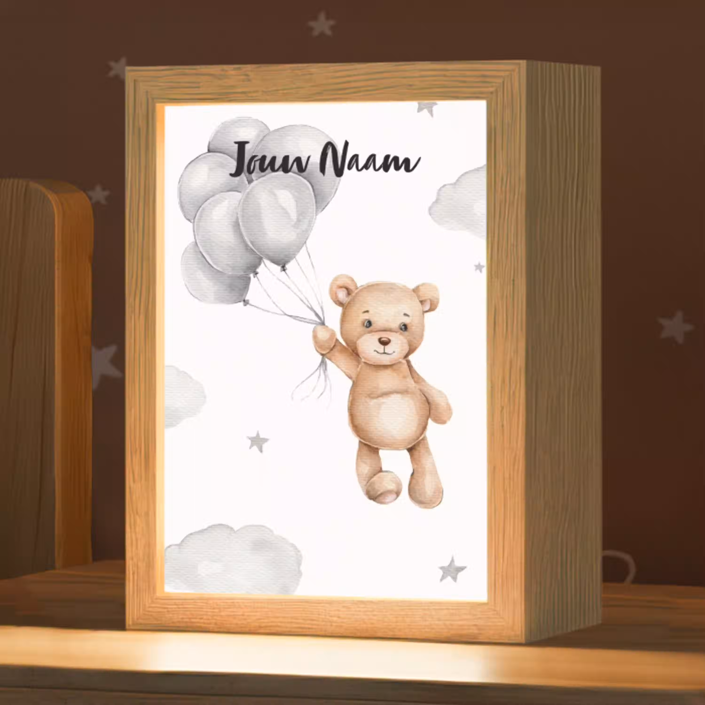 Beer - Ballonen - Sterren - Kinderen Light Box met kabel (Kinderlampje) klein -zzz_3d_website