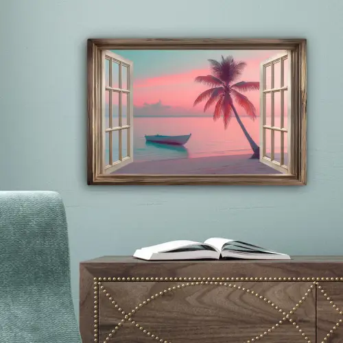 Doorkijk - Strand - Palmboom - Tropisch canvas 2cm klein -sfeer4