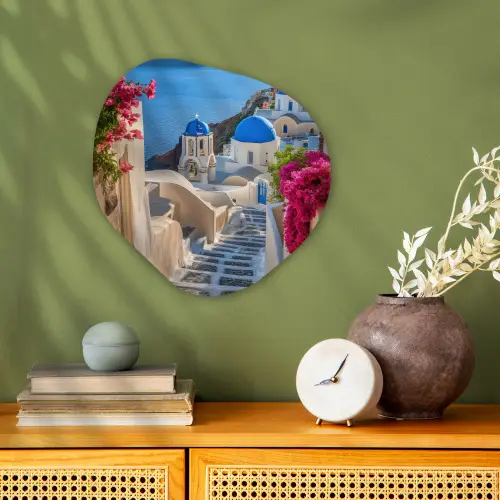 Santorini - Bloemen - Griekenland Wandcirkel Organisch Forex 3mm klein -sfeer2