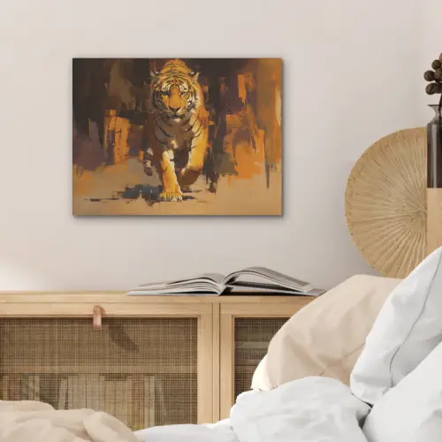 Tijger - Geschilderd - Oranje - Penseelstreken PET vilt klein -sfeer3