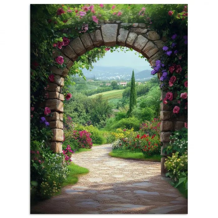 Doorkijk - Landschap - Bloemen - Pad - Uitzicht poster papier klein -3d