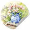 Vaas - Delftsblauw - Madeliefjes Wandcirkel behangsticker klein -3d