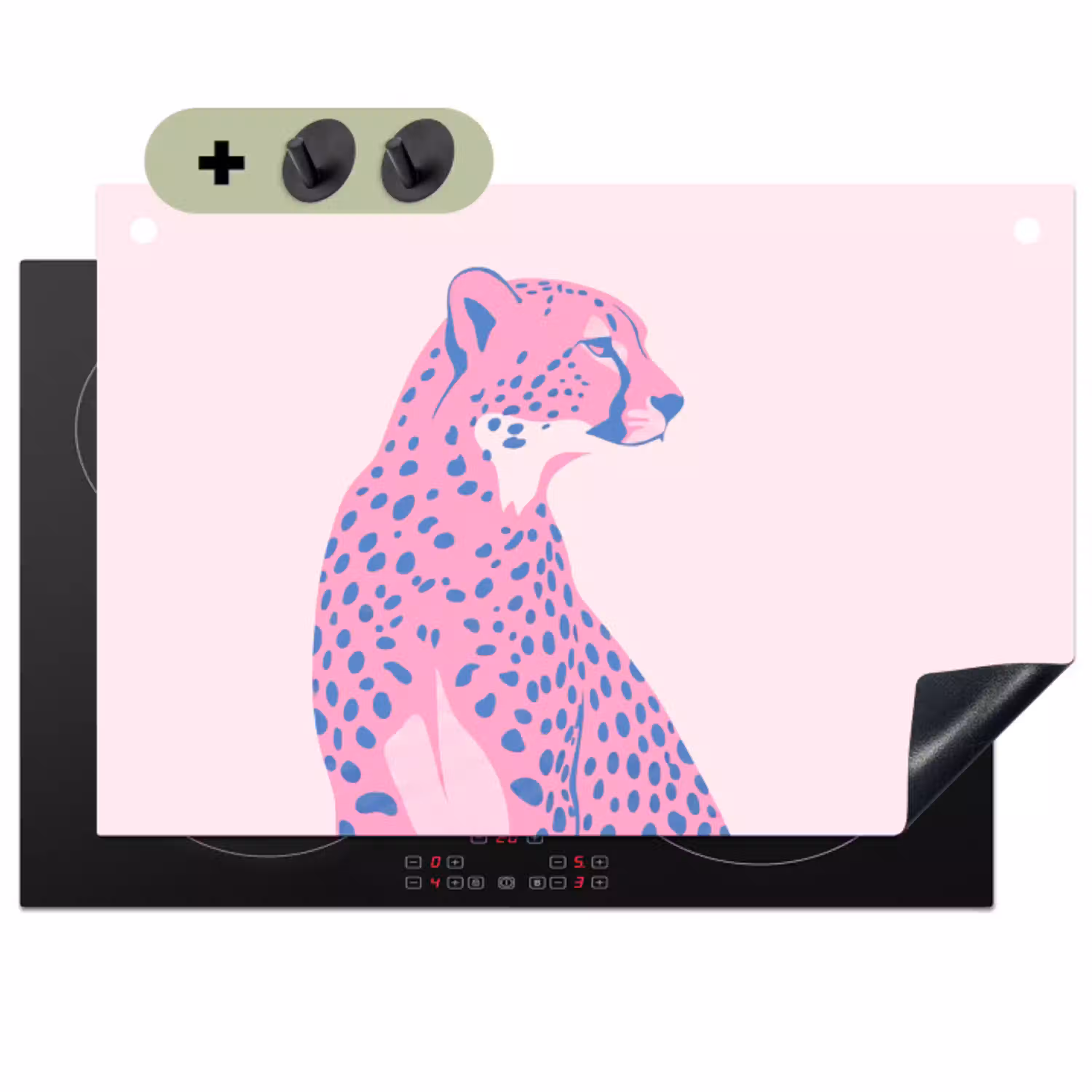 Dieren - Profiel - Abstract - Roze - Blauw Inductie beschemer met haakjes klein -3d