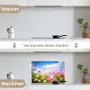 Bloemen - Wei - Paars - Gras - Wit - Wolken - Blauw keuken achterwand spatscherm klein -voor_na_DE