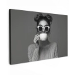 Vrouw - Koffie - Zwart - Wit Tuinposter op houten frame 2 cm dik klein -3d