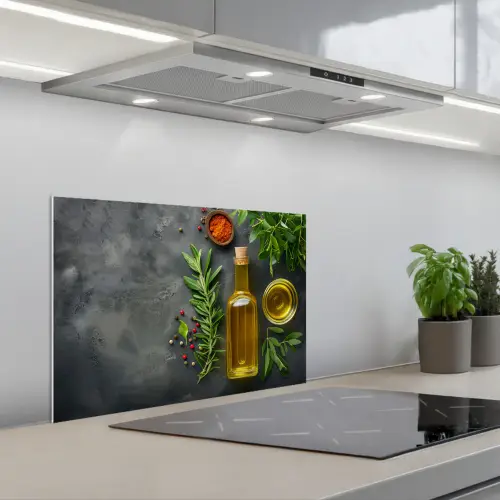 Mediterrane Keukenessenties keuken achterwand spatscherm klein -3d_schuin