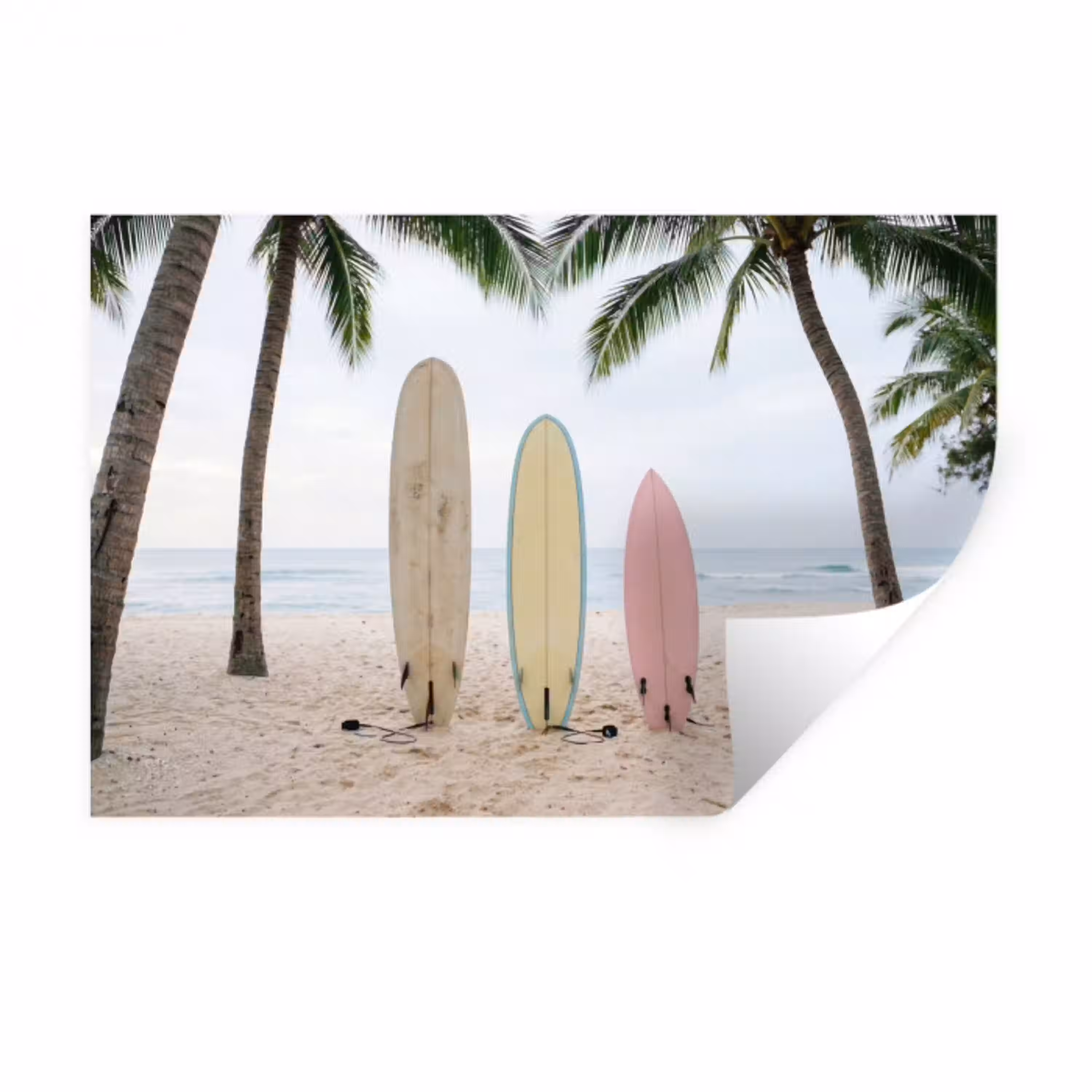 Surfboard - Palmbomen - Kleurrijk Muursticker klein -3d
