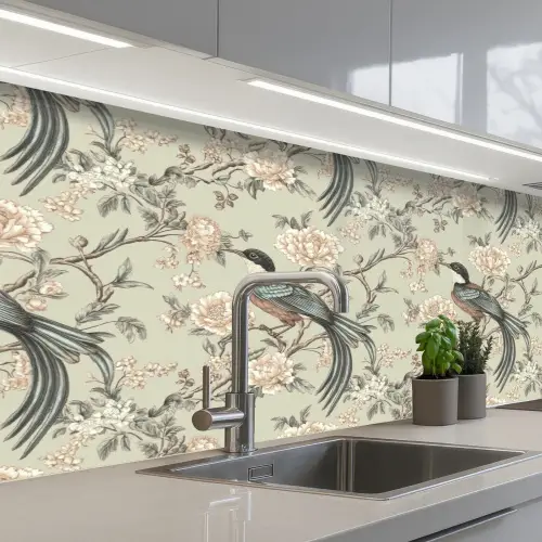 Bloem - Vogel - Kleurrijk keuken achterwand 2 middel 871 -3d_schuin