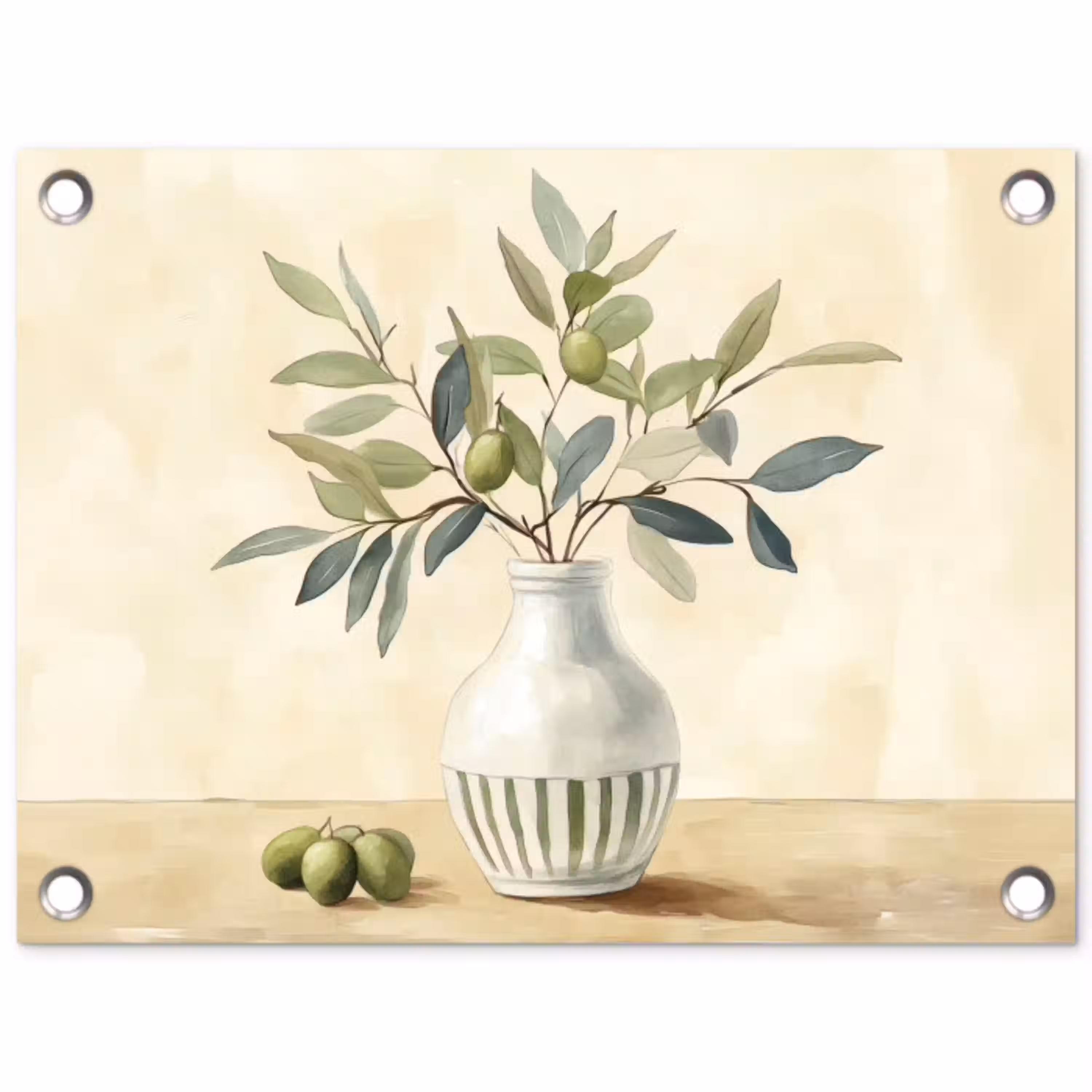 Vaas - Keramiek - Olijftakken tuinposter los doek klein -3d