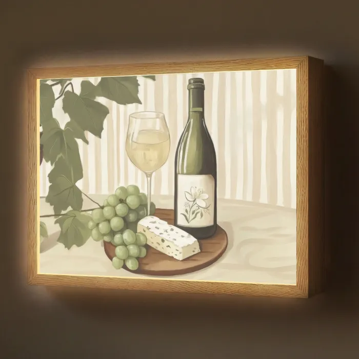 Wijn - Druiven - Kaas - Bladeren Light Box met batterij (Wandlamp) middel -z3d_website