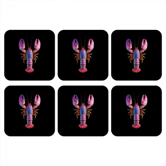 Kreeft - Paars - Roze - Zwart - Stippen - Lila onderzetter kurk middel -3d