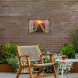 Doorkijk - Bloemen - Tulpen - Kleurrijk - Zonsondergang Tuinposter op houten frame 2 cm dik klein -sfeer3