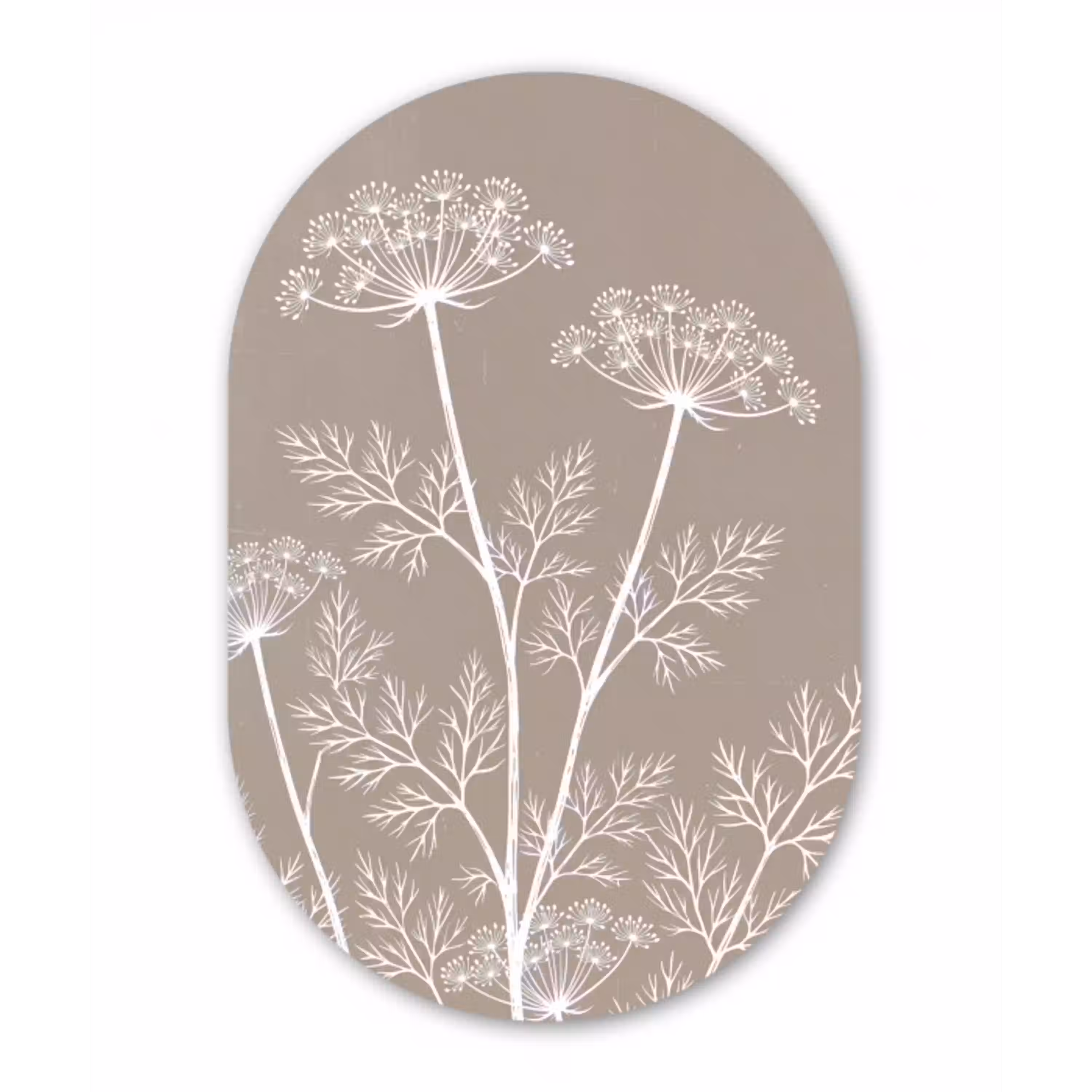 Grafisch - Fluitenkruid - Taupe Wandcirkel Ovaal Aluminium middel -3d