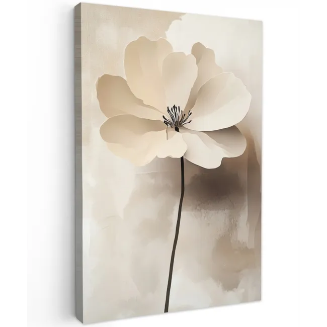 Bloem - Beige - Verf - Schaduw Tuinposter op houten frame 2 cm dik klein -3d