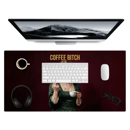 Koffie - Vrouw - Middelvinger Muismat XXL klein -3d