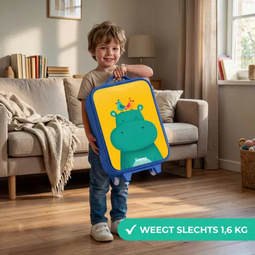 Nijlpaard - Vogels - Geel Kinderkoffer - Blauw klein -sfeer2_NL