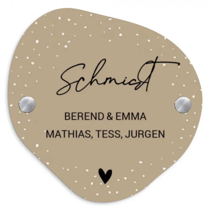 Beige met stippen - Sierlijk Naambord Organisch middel -3d