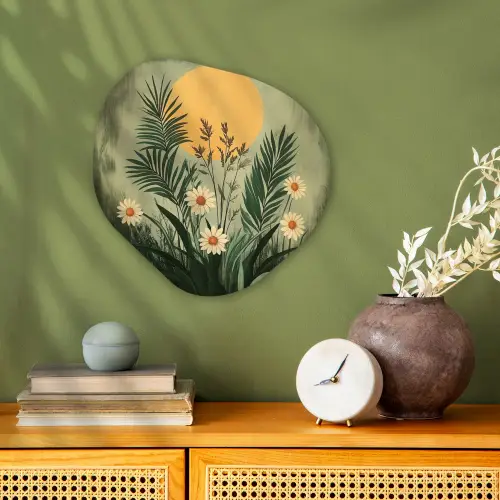 Bloemen - Bladeren - Zon - Groen Wandcirkel Organisch Forex 3mm klein -sfeer2