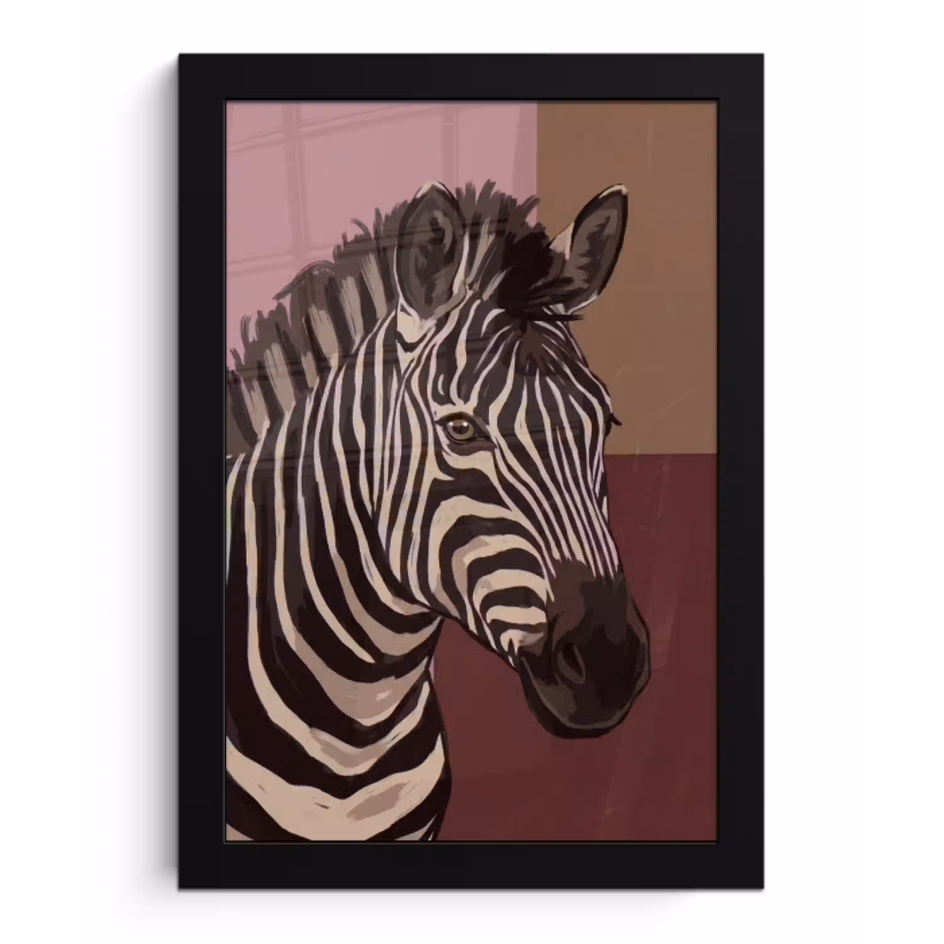 Dieren - Zebrahoofd - Wildlife - Modern - Bruin fotolijst zwart zonder passe partout klein -3d