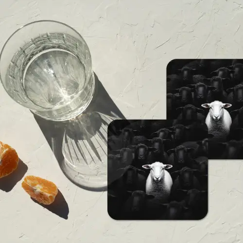 Schapen - Wit - Duisternis onderzetter kurk middel -sfeer4