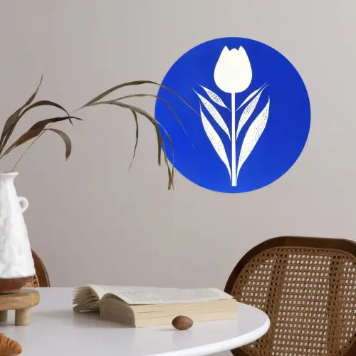 Tulp - Minimalistisch - Bladeren - Wit Wandcirkel behangsticker klein -sfeer3