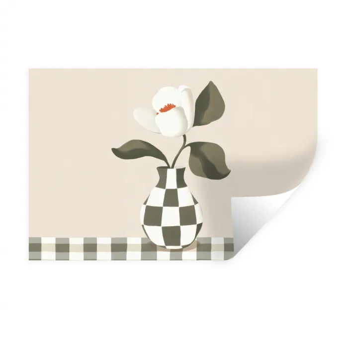 Vaas - Geruit - Groen - Bloem Muursticker klein -3d