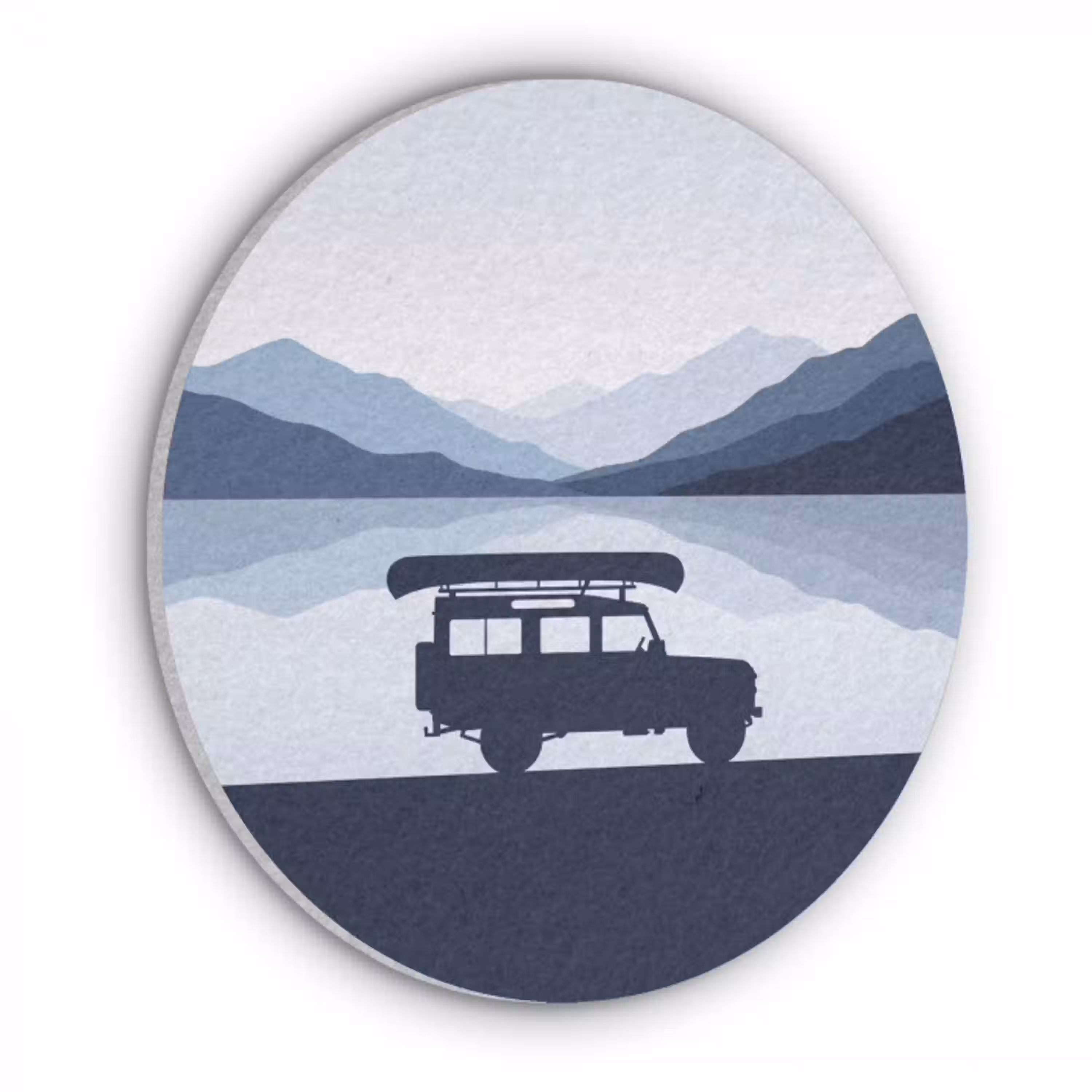 Auto - Meer - Bergen - Blauw Akoestische PET Vilt - Rond klein -3d