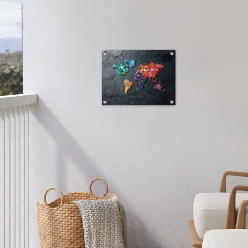 Wereldkaart - Edelstenen - Regenboog - Ruw tuinposter los doek klein -sfeer8