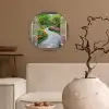 Doorkijk - Bloemen - Tuinpad - Natuur - Raam Wandcirkel kunststof plaat 5mm dik klein -sfeer1