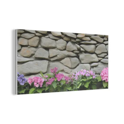 Hortensia’s - Stenen - Muur - Bloemen PET vilt middel -3d
