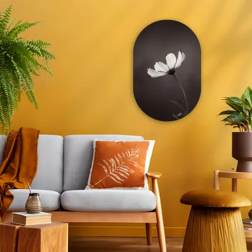 Bloem - Minimalistisch - Zwart - Wit Wandcirkel Ovaal Forex klein -sfeer4