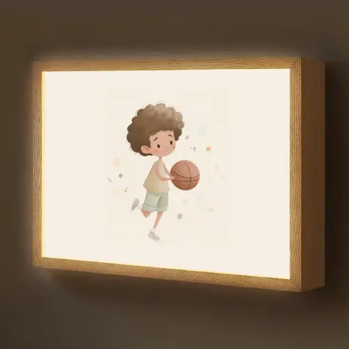 Beige - Jongen - Basketbal - Stippen Light Box met batterij (Wandlamp kind) middel -z3d_website