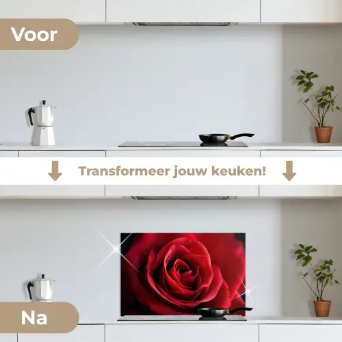 Rood - Roos - Romantisch keuken achterwand spatscherm klein -voor_na_NL