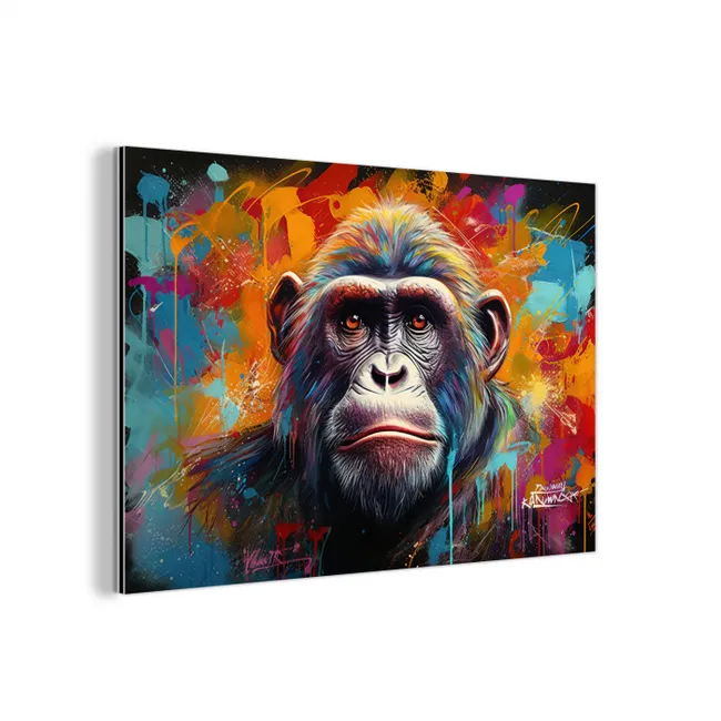 Aap - Gorilla - Graffiti - Dieren - Kleuren aluminium wit klein -3d