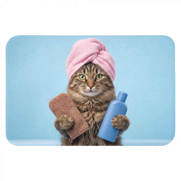 Kat - Handdoek - Washand - Zeep Badmat klein -3d