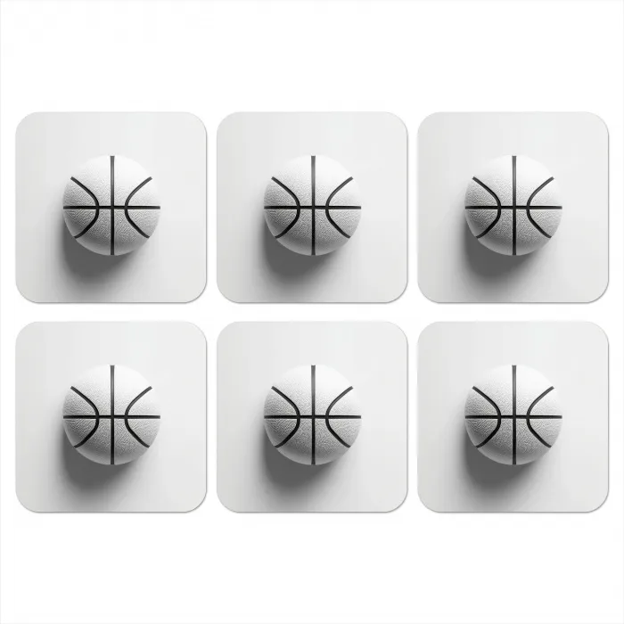 Basketbal - Wit - Schaduw - Lijnen onderzetter kurk middel -3d