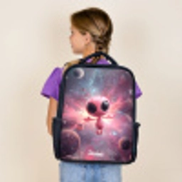 Roze Alien in Sterrennevel Rugzak - Zwart middel -sfeer5