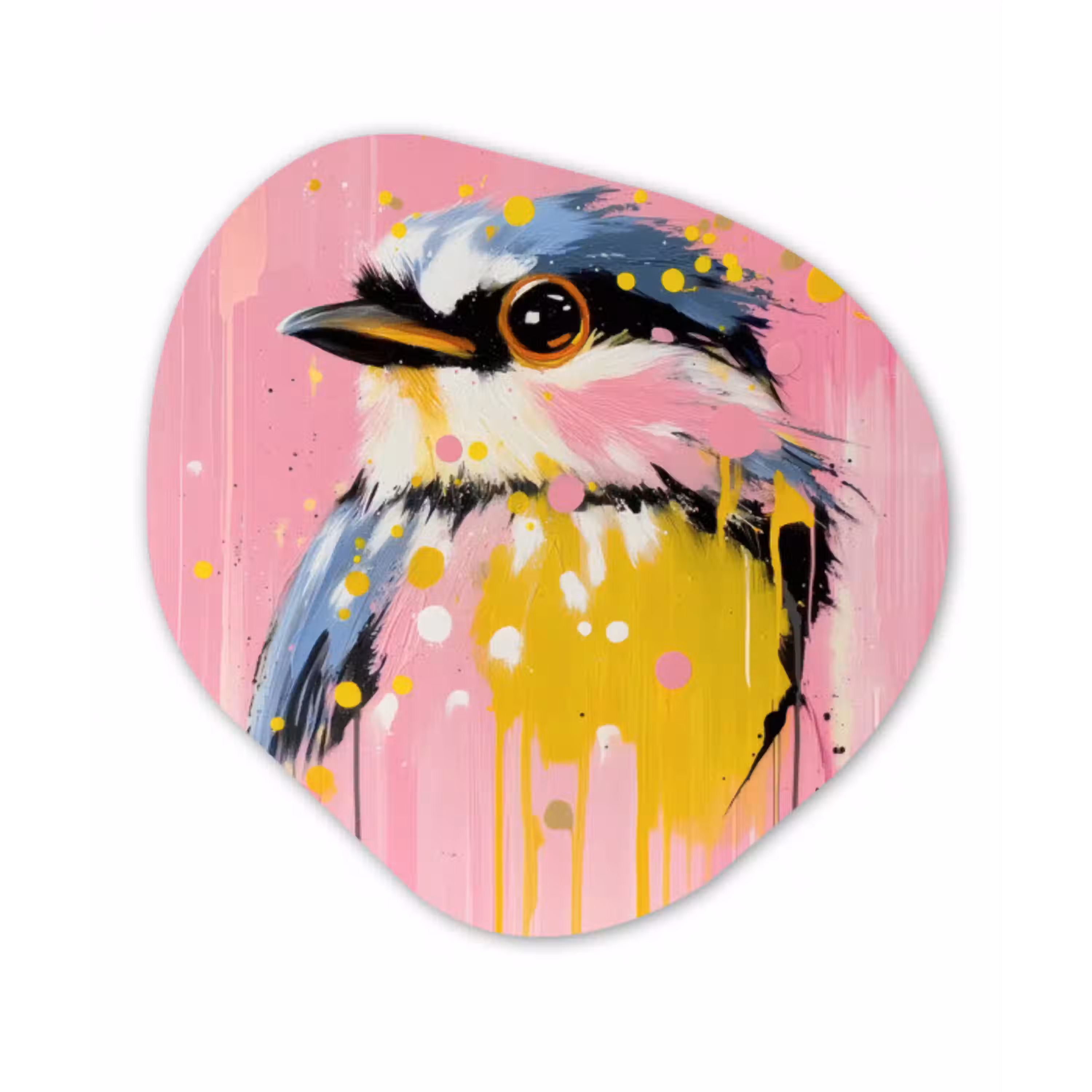 Vogel - Roze - Geel - Blauw Wandcirkel Organisch Plexiglas middel -3d