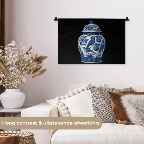 Pot - Delfts Blauw - Bloemen Wandkleed katoen klein -sfeer1