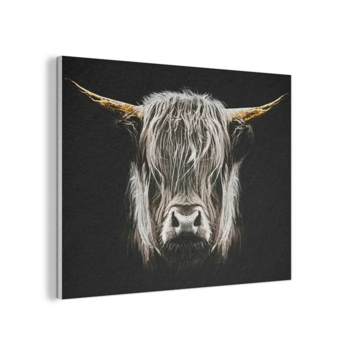 Schotse hooglander - Goud - Hoorns - Zwart wit - Koe - Dieren PET vilt klein -3d