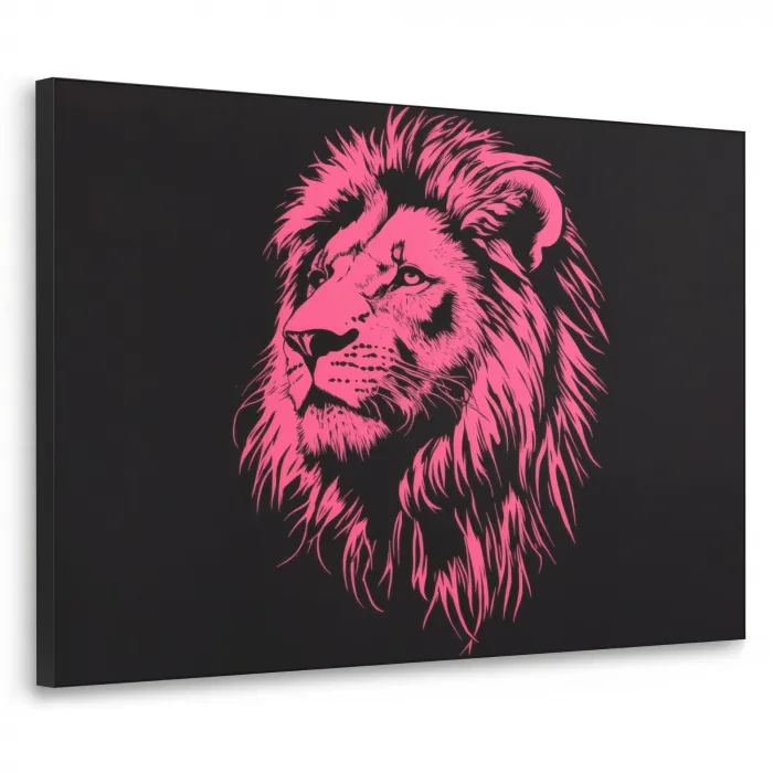 Leeuw - Zwart - Roze - Neon Textielframe - compleet frame klein -3d