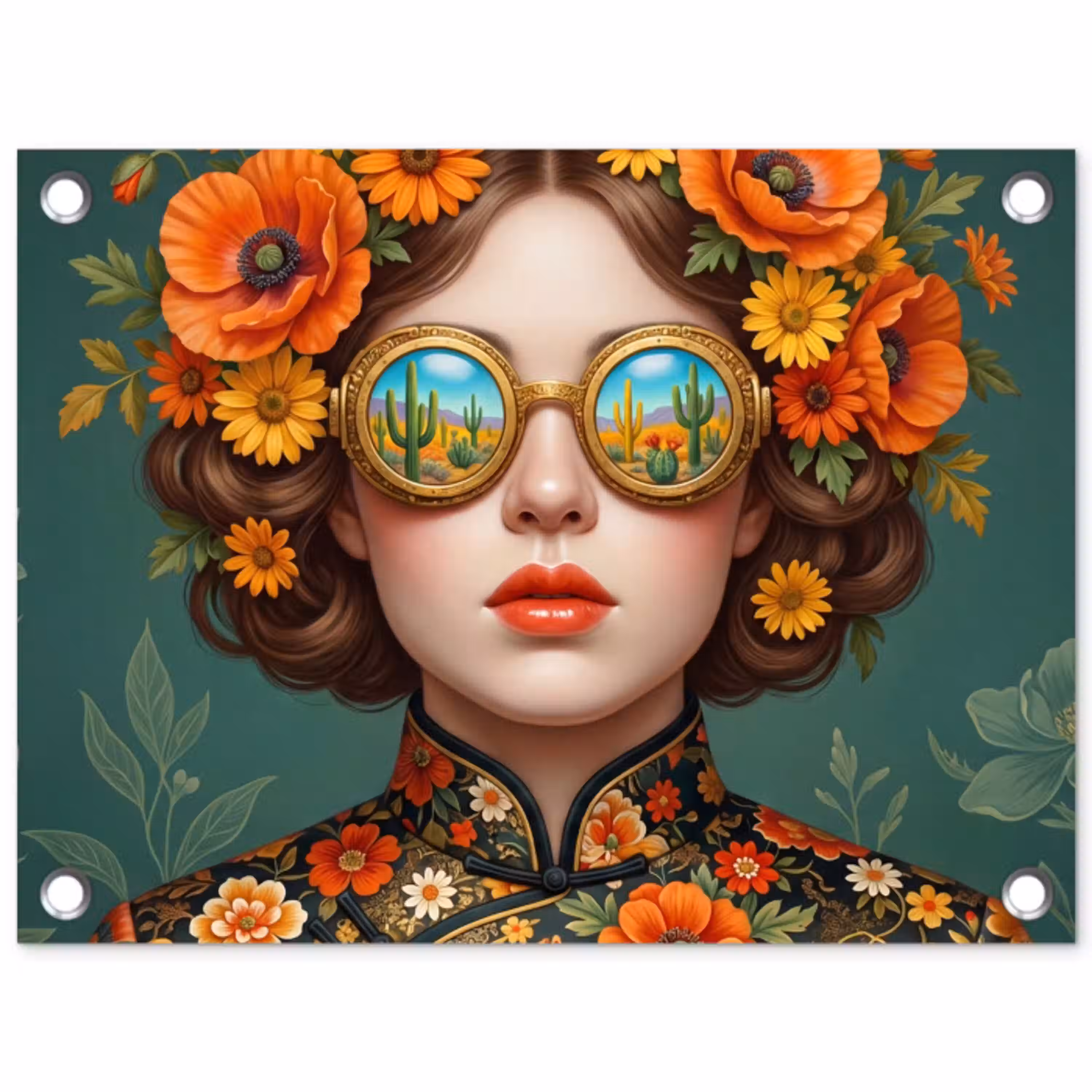 Portret - Vrouw - Kleurrijk - Expressief tuinposter los doek klein -3d