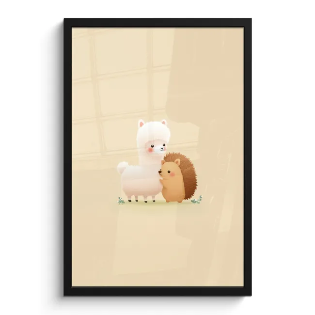 Poster met lijst - Alpaca - Egel - Bruin - Knuffelen