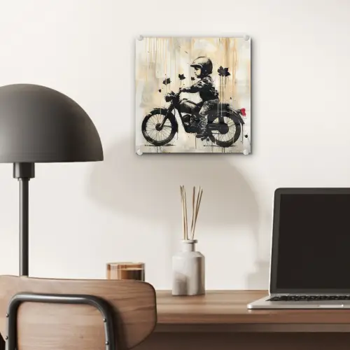 Vintage - Street art - Motor - Jongen - Graffiti - Zwart - Banksy plexiglas 5mm klein -sfeer6