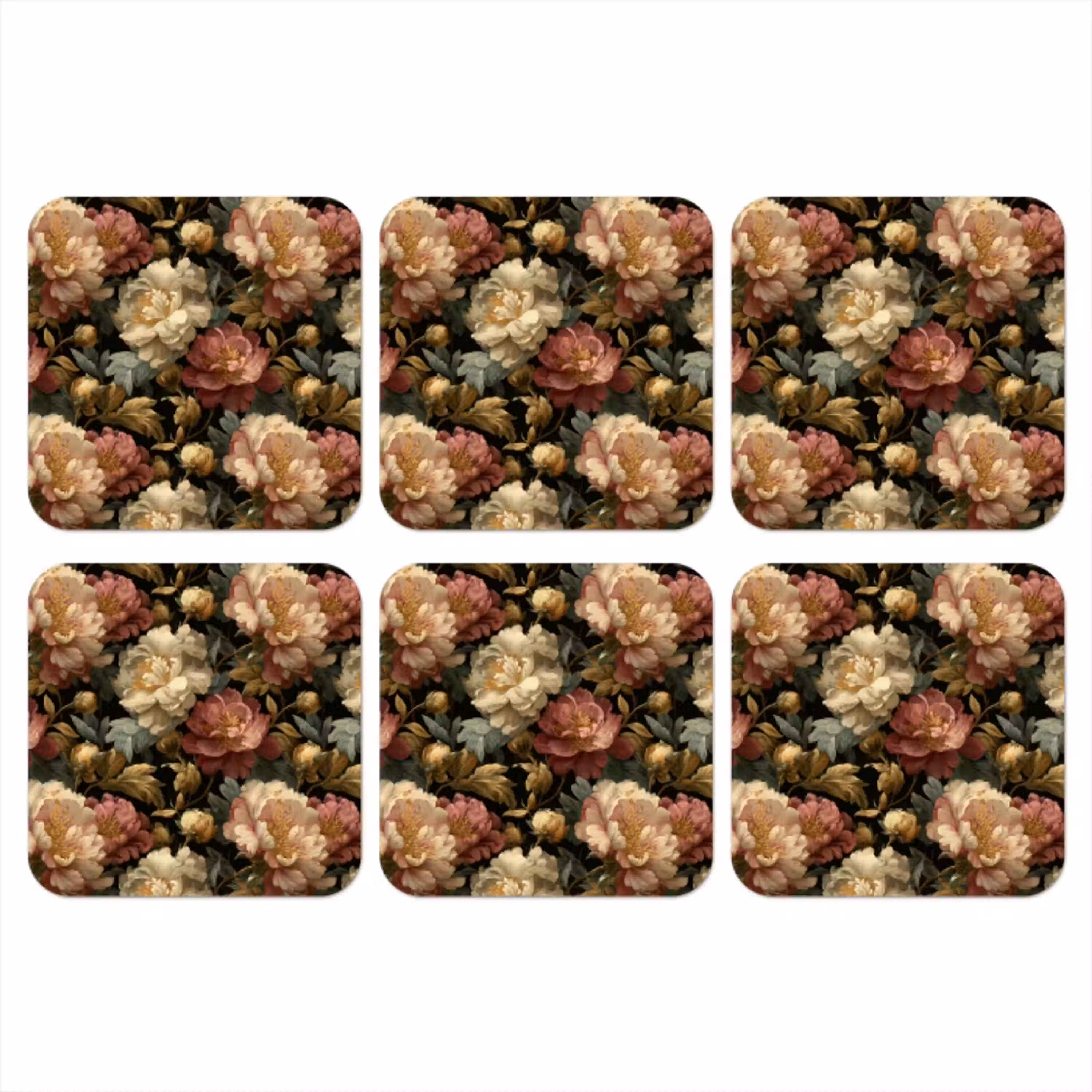 Bloemen - Barok - Patroon - Roze - Crème onderzetter kurk middel 366 -3d