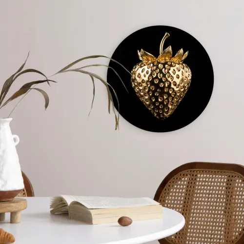 Aardbei - Goud - Zwart - Chrome Wandcirkel plexiglas klein -sfeer4