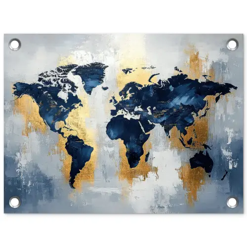 Wereldkaart - Blauw - Abstract tuinposter los doek klein -3d