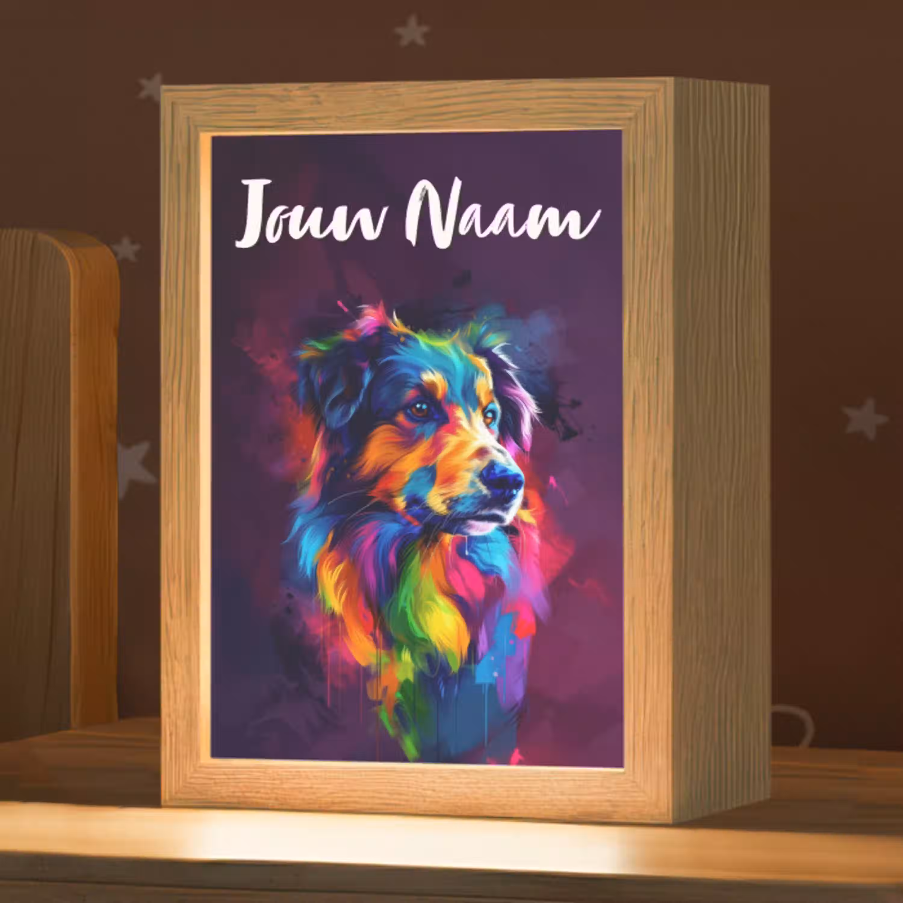 Hond - Kleurrijk - Dier - Dierenhoofd Light Box met kabel (Kinderlampje) klein -zzz_3d_website