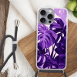 Bladeren - Paars - Tropisch - Abstract Hoesje iPhone 16 Pro Max met koord klein -sfeer4